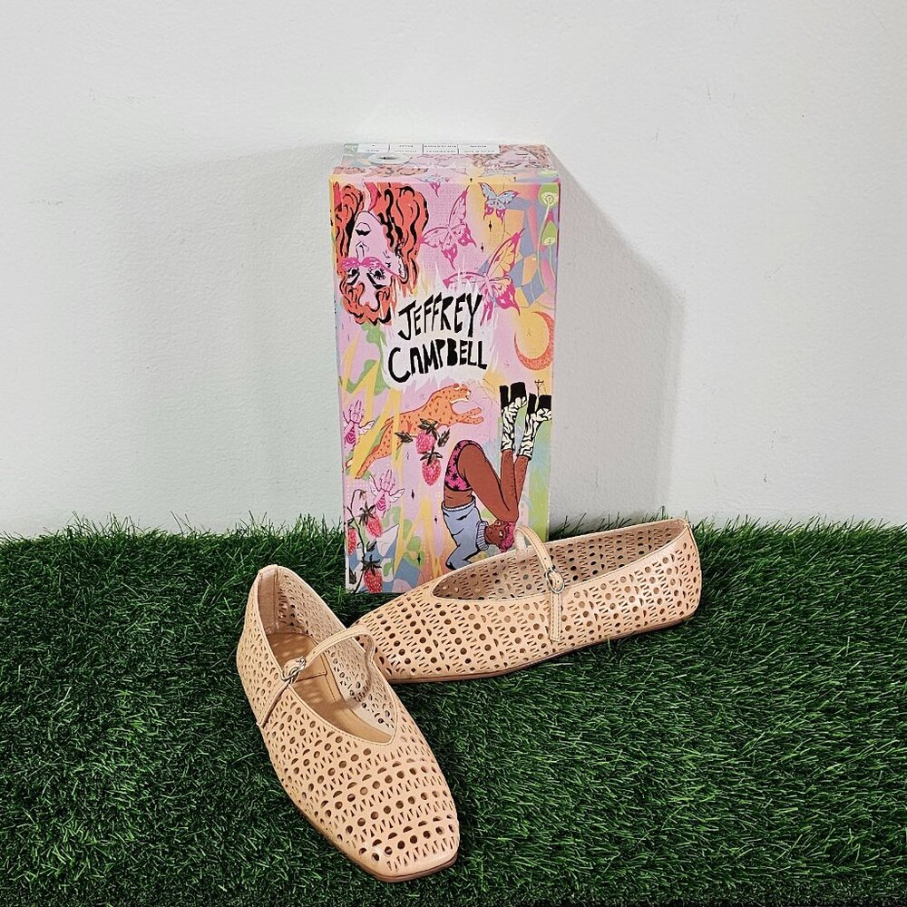 Jeffrey Campbell KHLOE Perforated Square Toe Flat - Beige - Women's Size 8